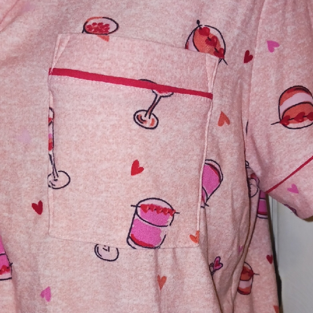 Special 2 For $25 Charming Pink Wine Glass Print Pajama Set - Picture 6 of 7